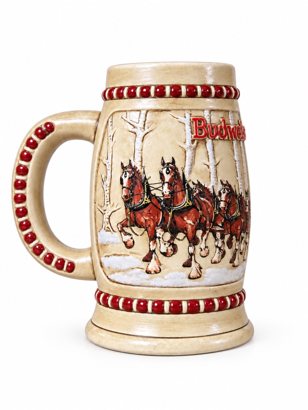 Budweiser 1981 Vintage Tan and Red Clydesdale Ceramic Stein Cup